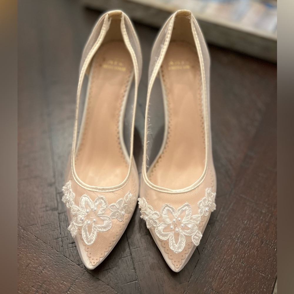 Kate Whitcomb Sofia Ivory Lace Beaded Wedding Heels